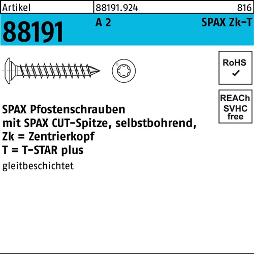 SPAX Pfostenschraube R 88191 Selbstbohrend 8 x 50/45 -T40 A 2