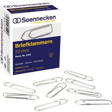 SOENNECKEN Büroklammer Soennecken spitze Form 32mm Metall verzinkt silber 100 St./Pack.