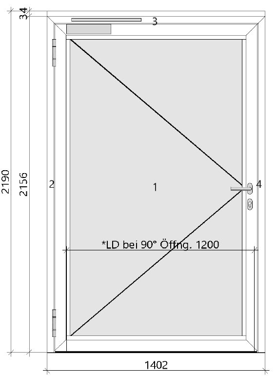 1.-tlg. Schüco Aluminium Rauchschutztür DIN L/ Verkehrsweiß 145/219