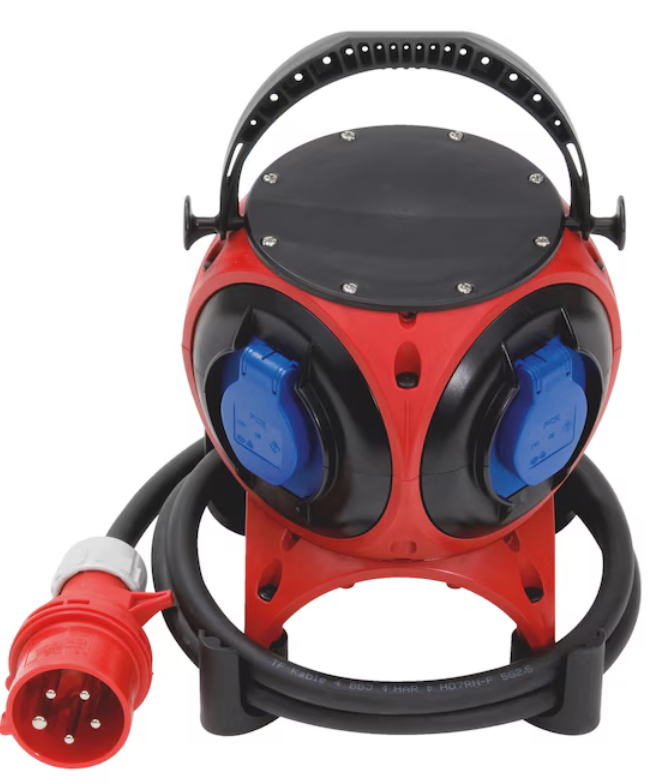 Mobiler Kunststoff-Standverteiler (4x Schutzkontaktsteckdosen+1x CEE 16A)