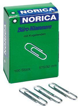 NORICA Büroklammer NORICA® glatt runde Form mit Kugelenden 32mm Metall verzinkt silber 100 St./Pack.