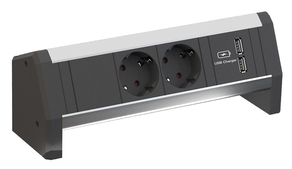 Steckdosenleiste 2fach alu IP20 2xUSB