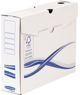 BANKERS BOX Archivschachtel Bankers Box® Basic 8 x 25,5 x 34 cm (B x H x T) DIN A4 DIN A4 Überbreite mit Archivdruck Karton recycelt weiß/blau 25