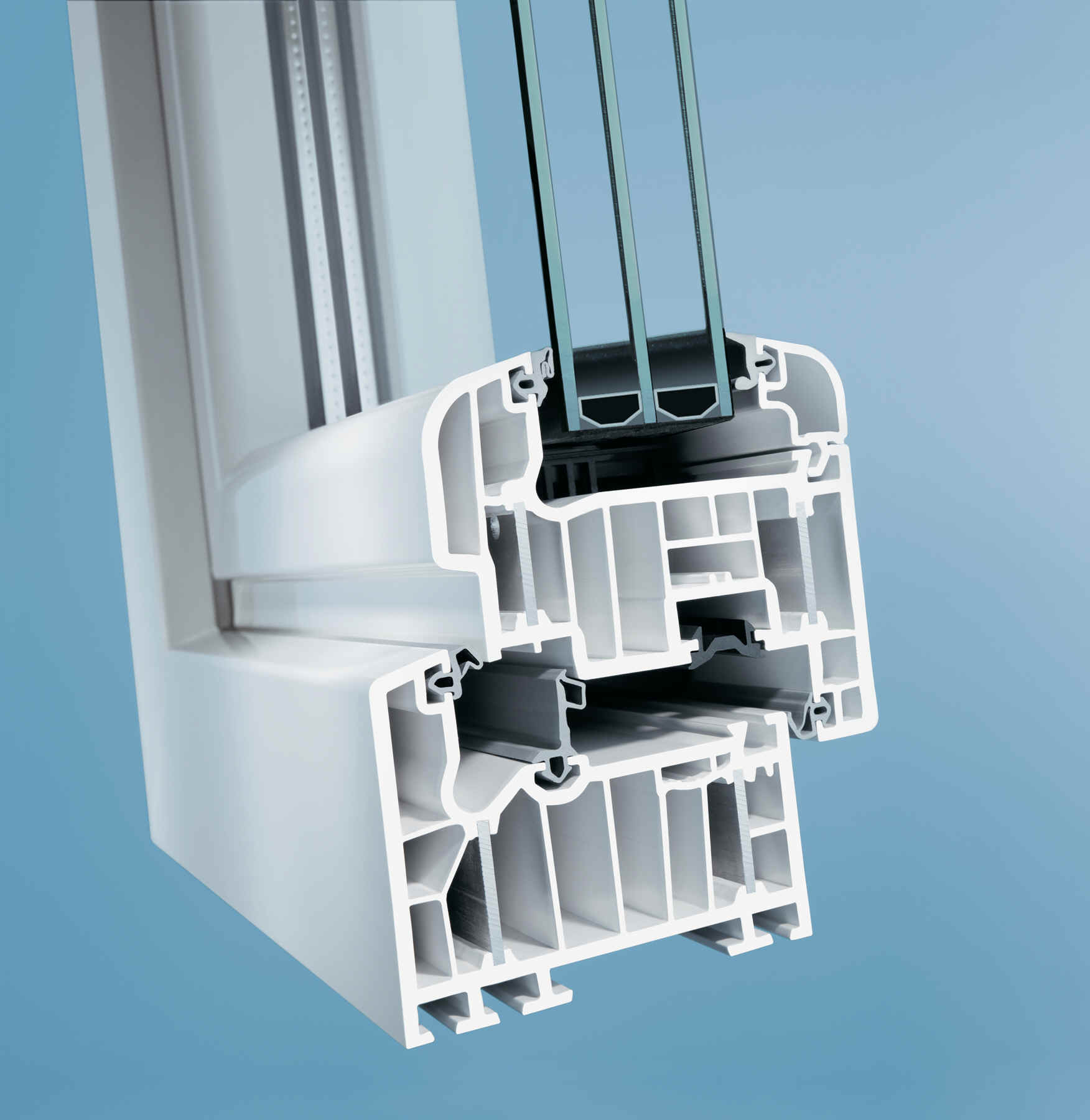 Schüco Kunststoff Fenster mit Dreh-Kippbeschlag inkl. Verglasung von ungrund.