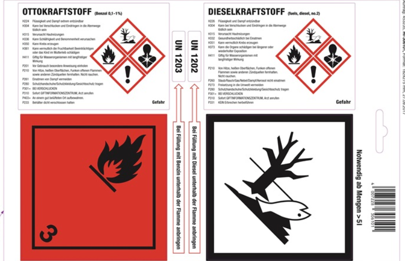 Haftetikett L.275mm B.182mm Otto-/Dieselkraftstoff weiß glänzend