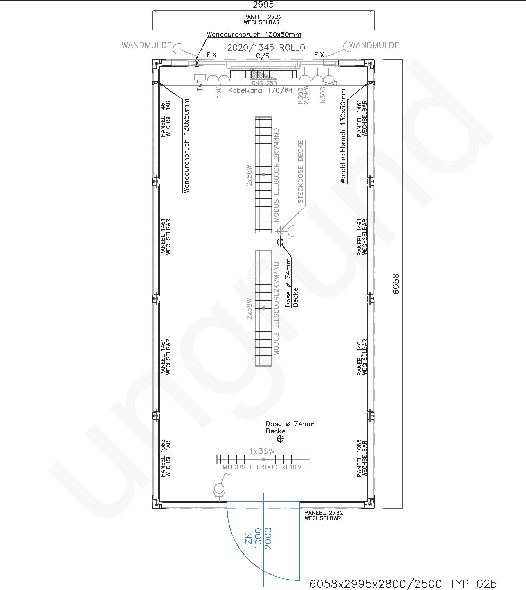 Typ 02b Bürocontainer ca. 3m x 6m lang mit auswechselbaren Wandelementen