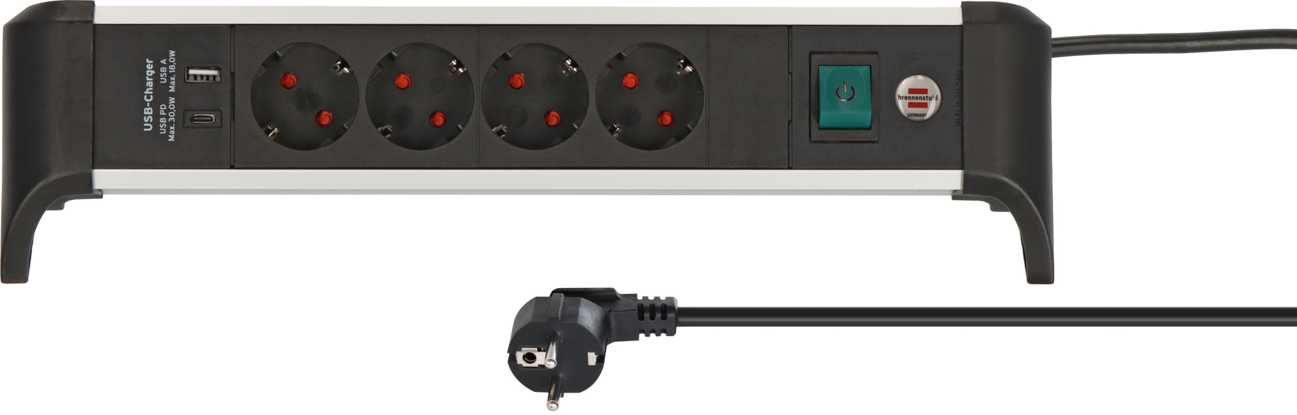 Alu-Office-Line Steckdosenleiste 4-fach mit USB Power Delivery