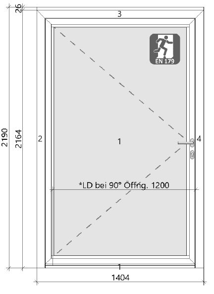1.-tlg. Schüco Aluminium Eingangstür DIN Rechts/ Verkehrsweiß 140/219
