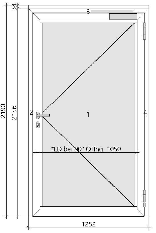1.-tlg. Schüco Aluminium Rauchschutztür DIN R/ Anthrazitgrau 125/219