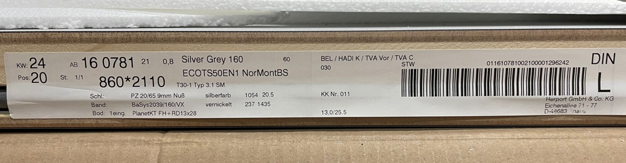 Ringo T30-RS Feuer/Rauchschutztürblatt HPL silver grey 860 x 2110  DIN Links I TH1738